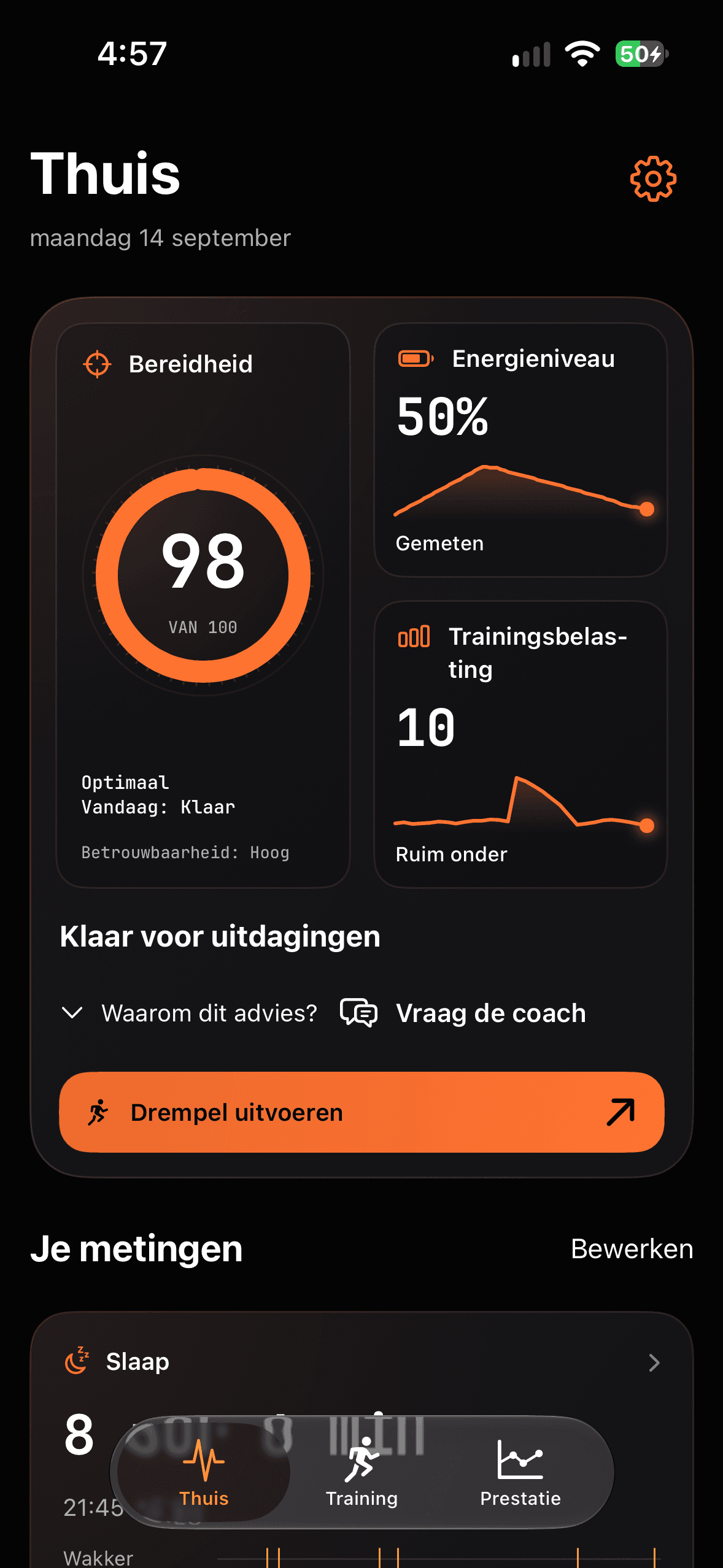 Runbo – Thuis: Bereidheid, Energieniveau, Trainingsbelasting, Slaap