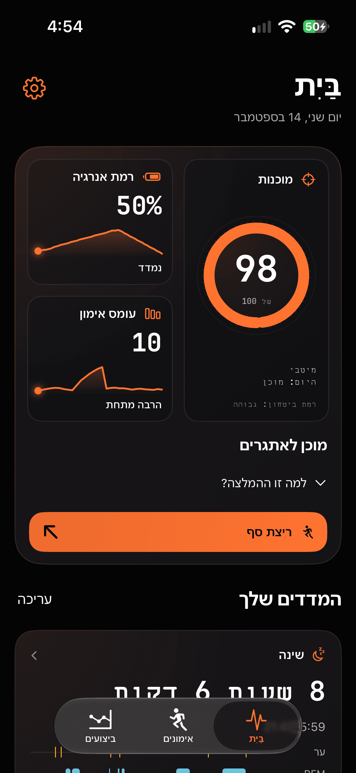 Runbo – בַּיִת: מוכנות, רמת אנרגיה, עומס אימון, שינה