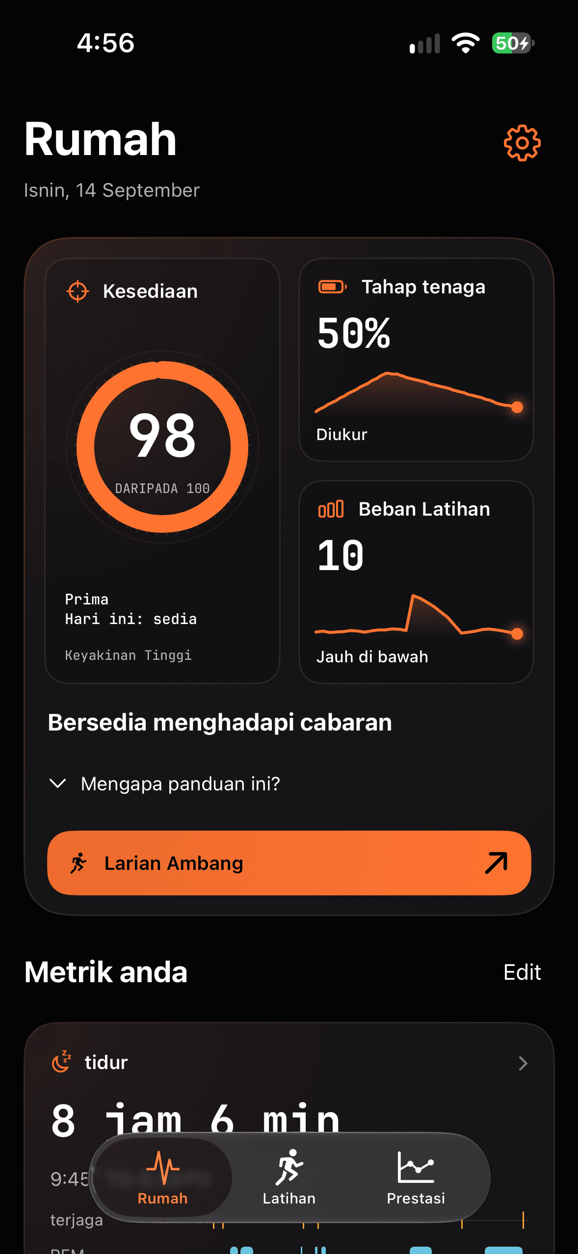 Runbo – Rumah: Kesediaan, Tahap tenaga, Beban Latihan, tidur
