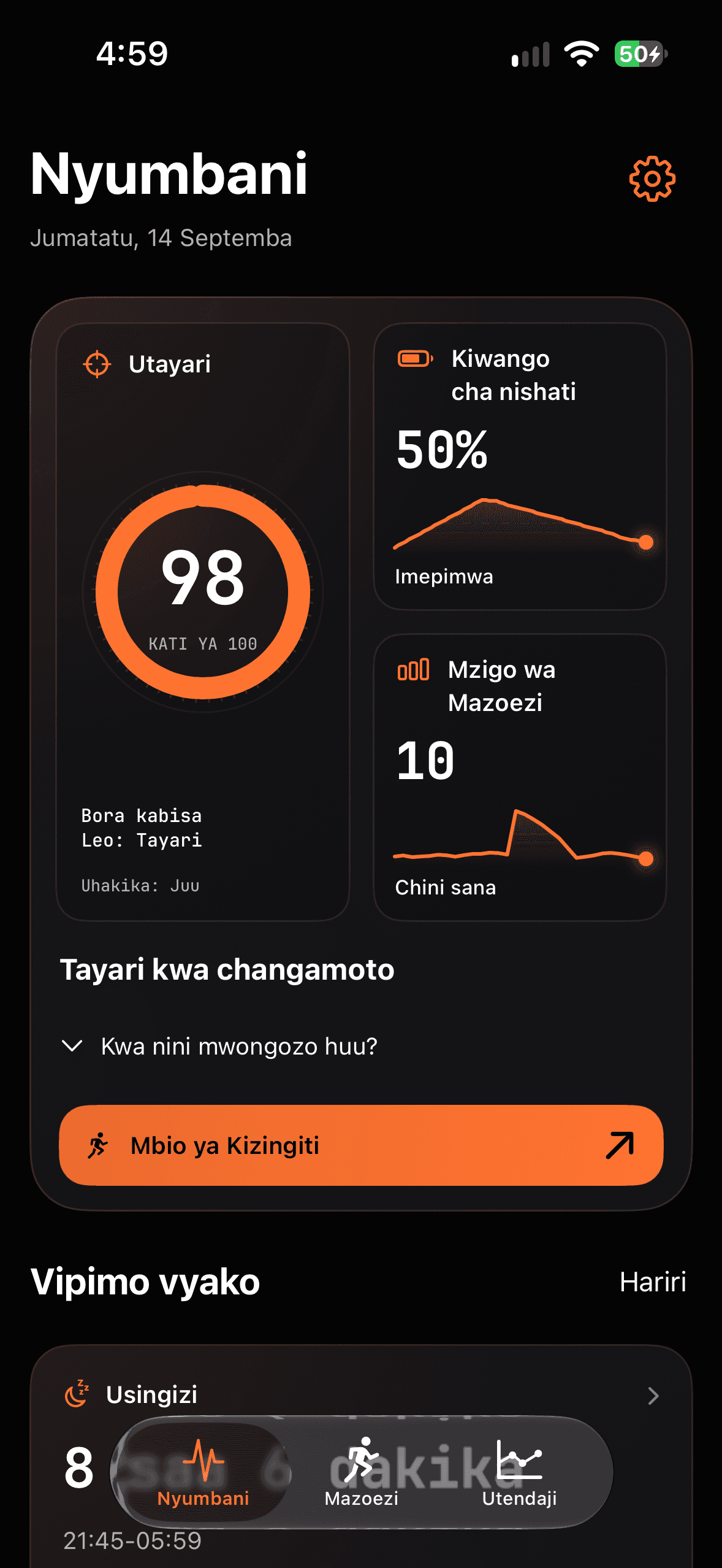 Runbo – Nyumbani: Utayari, Kiwango cha nishati, Mzigo wa Mazoezi, Usingizi